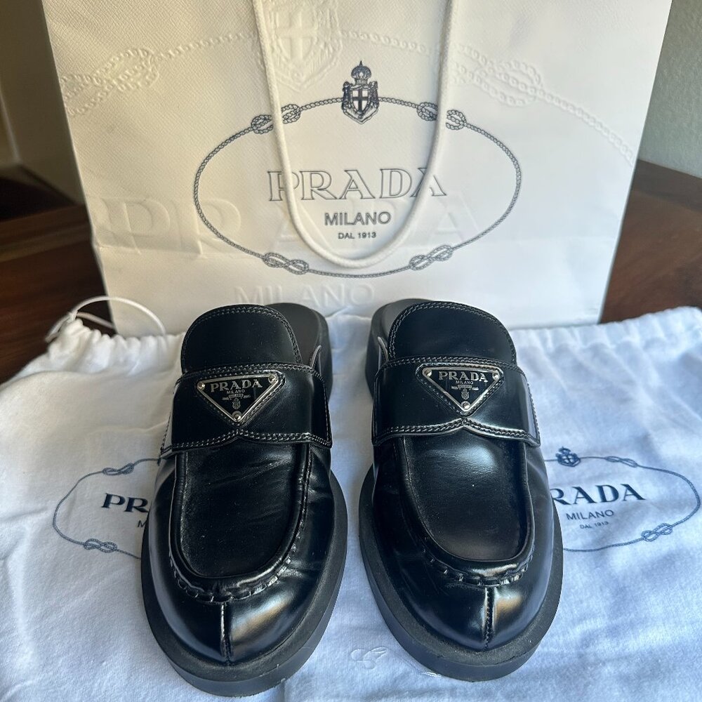 Authentic Prada Brushed Leather Mule 'Black' - Picture 2 of 9